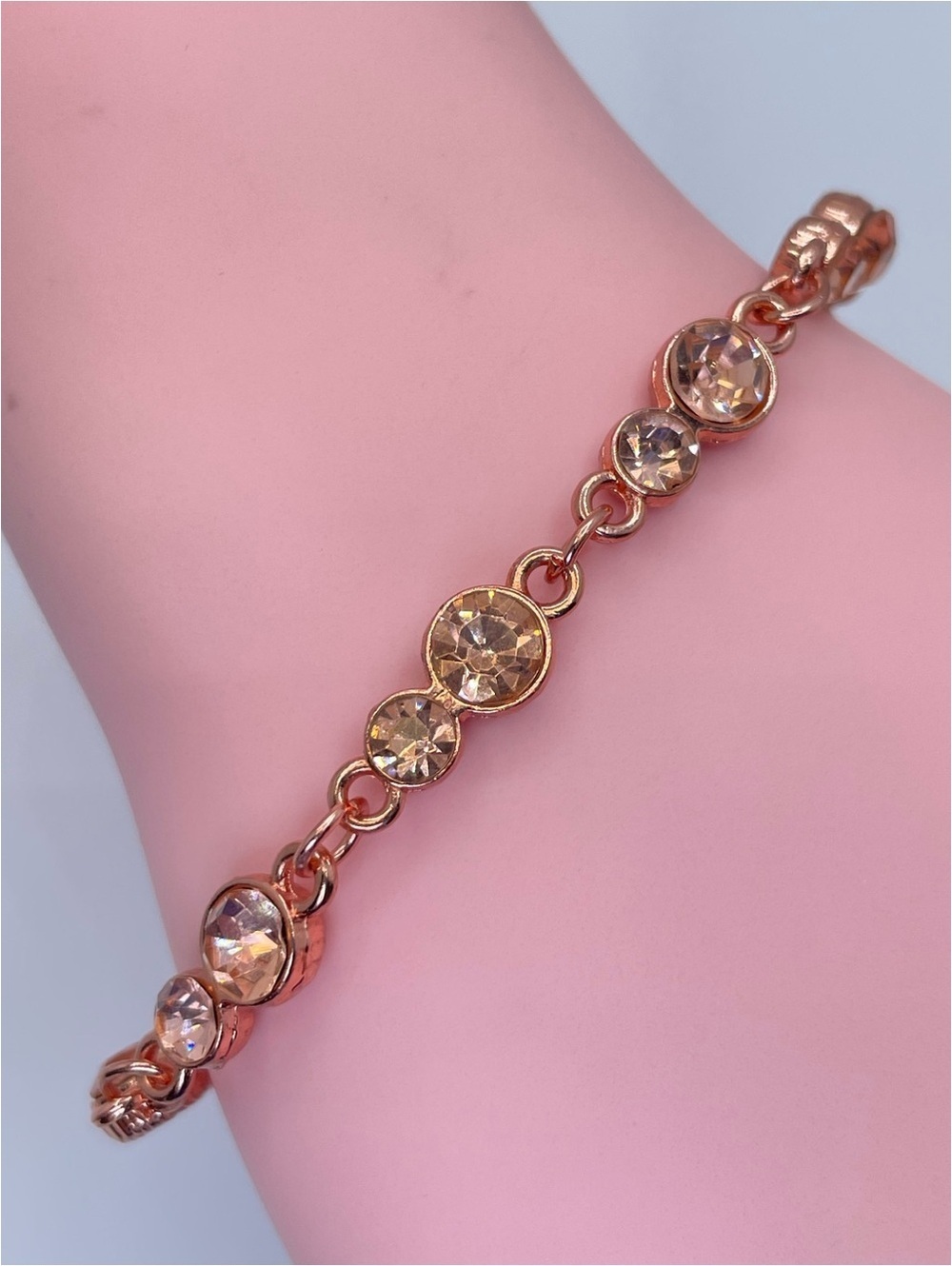 Copper Tone Crystal Tennis Bracelet Champagne Rhinestone Link